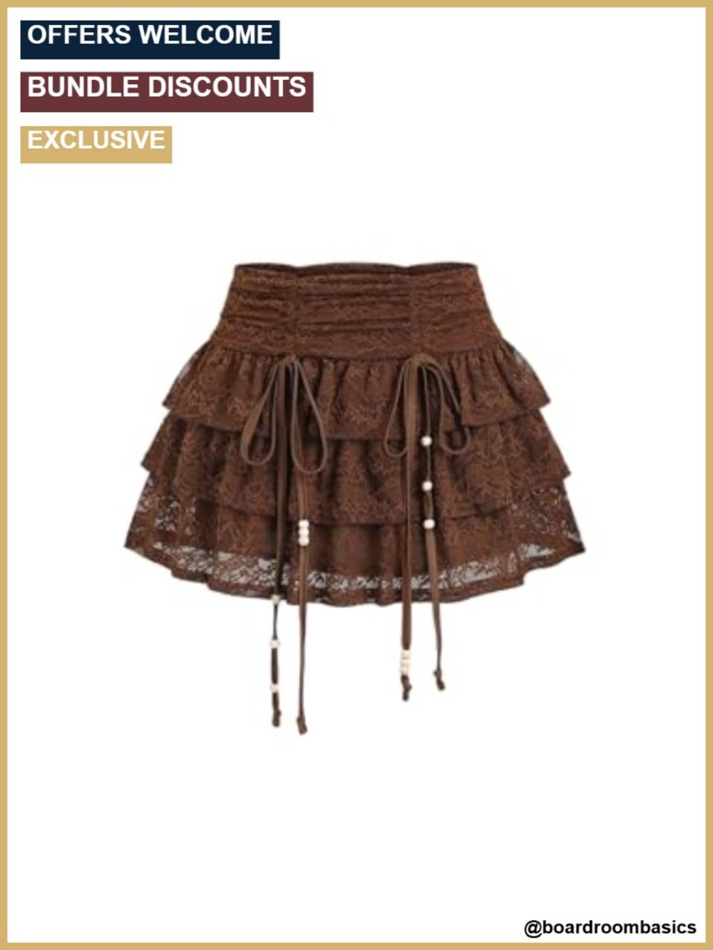 Lace Mini Skirt Ruffle Beaded High Waist Flared Fairycore Women's